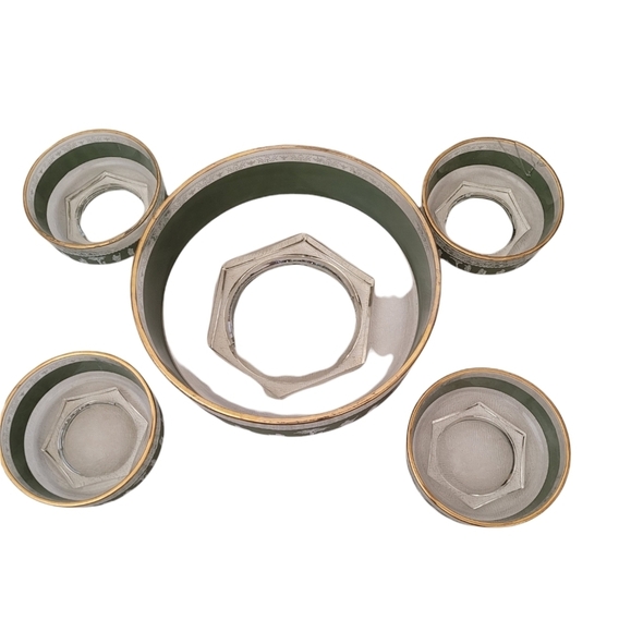 Vintage - Jeannette Glass Green Hellenic Salad/Dessert Set of 5 - Picture 3 of 4